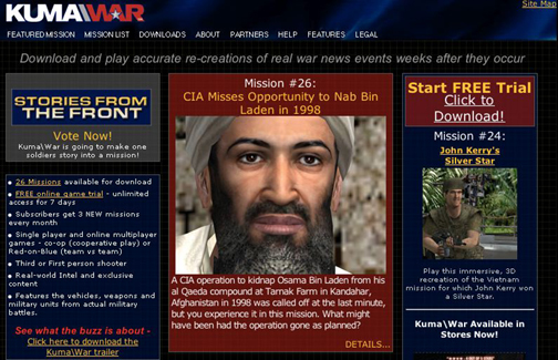 Kuma\War homepage showing links to simulated battle scenes